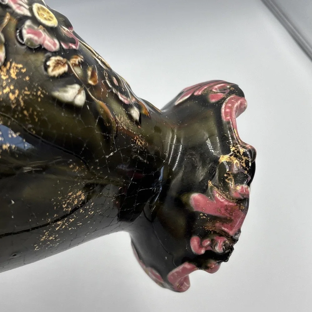 19th Century Eastern European Majolica Vase Raised Flowers 10